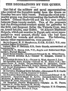 Distinguished Conduct Medal (DCM) (presented by the Queen on 21st November 1882) The Scotsman 23 November 1882